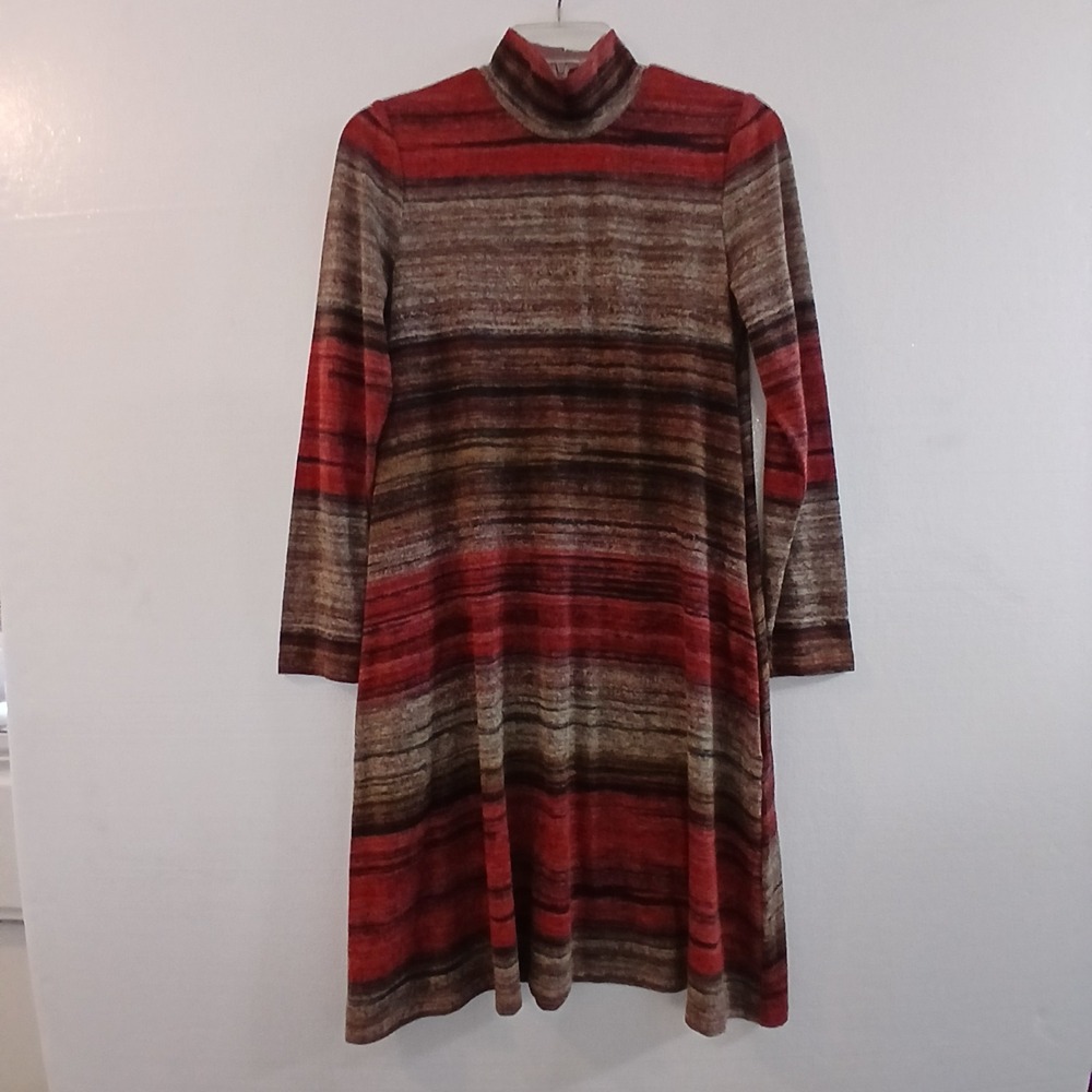 Chris McLaughlin Lady Midi Dress Sz‎ 8 Polyester Horizontal Strips Multicolor